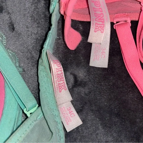 Lace Push-Up Bra — Coral Pink and Mint Green - Picture 3 of 3